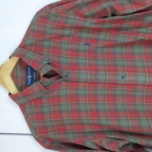 Ralph Lauren| Mens Red/Green Plaid Button Down Blue PONY Preppy Shirt Sz.L
